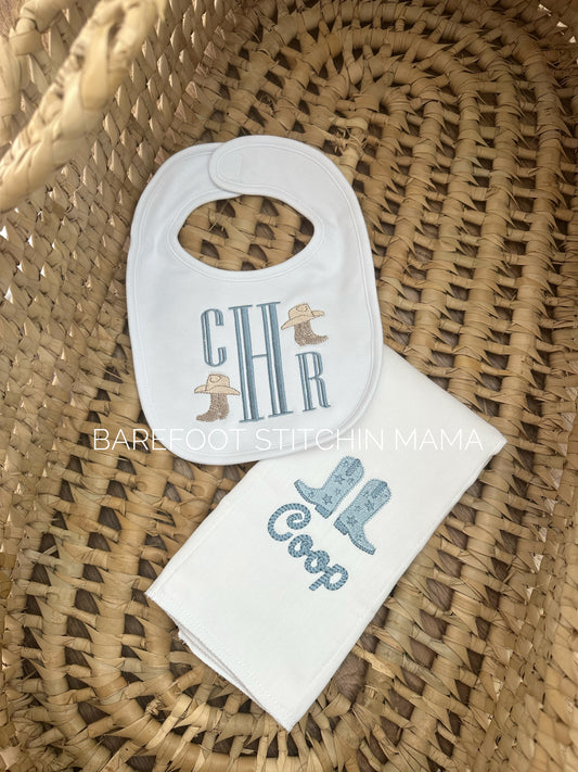 Cowboy Bib + Burp Cloth Set